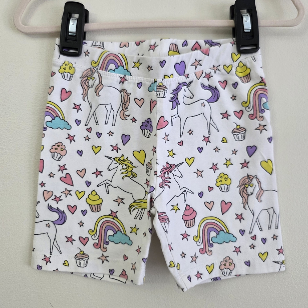 Girls White Unicorn & Rainbow Print Stretch Shorts